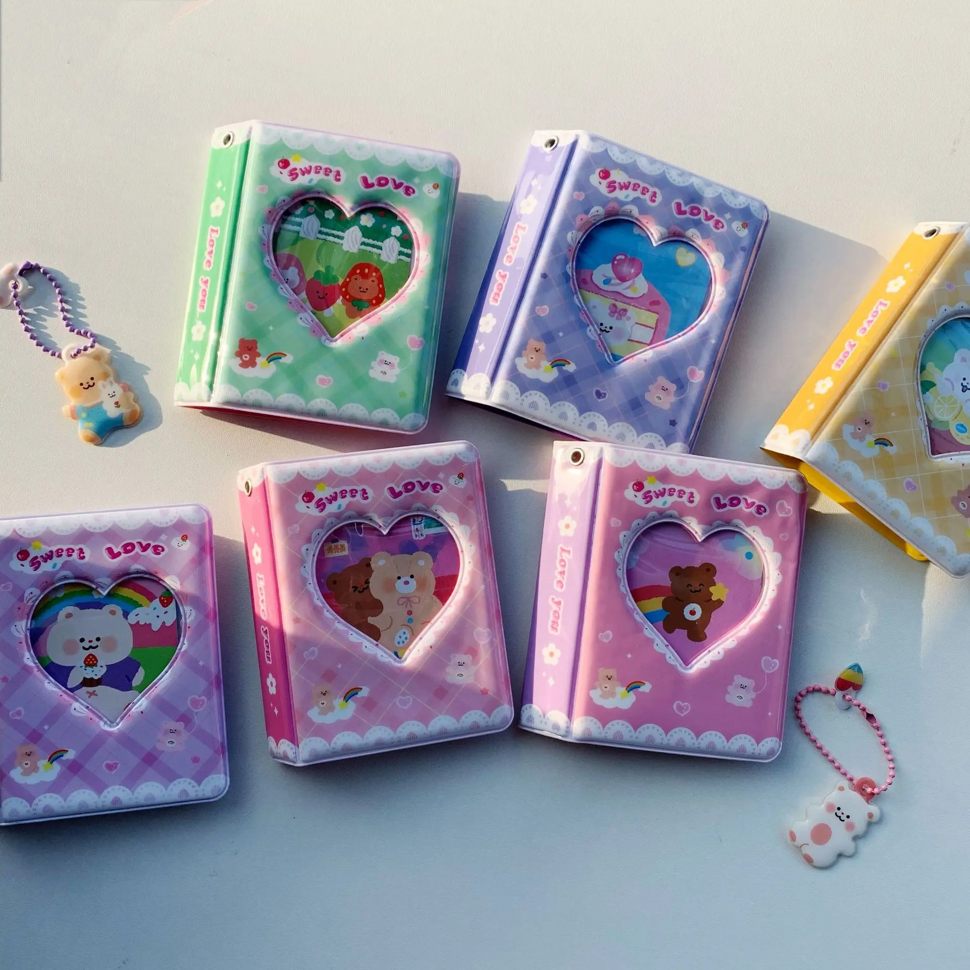 Porte-carte photo en dentelle crème ours dessin animé Kawaii, mini album pour photo instantanée, carte d'album d'idole, livre de renforcement Guka, 3 po