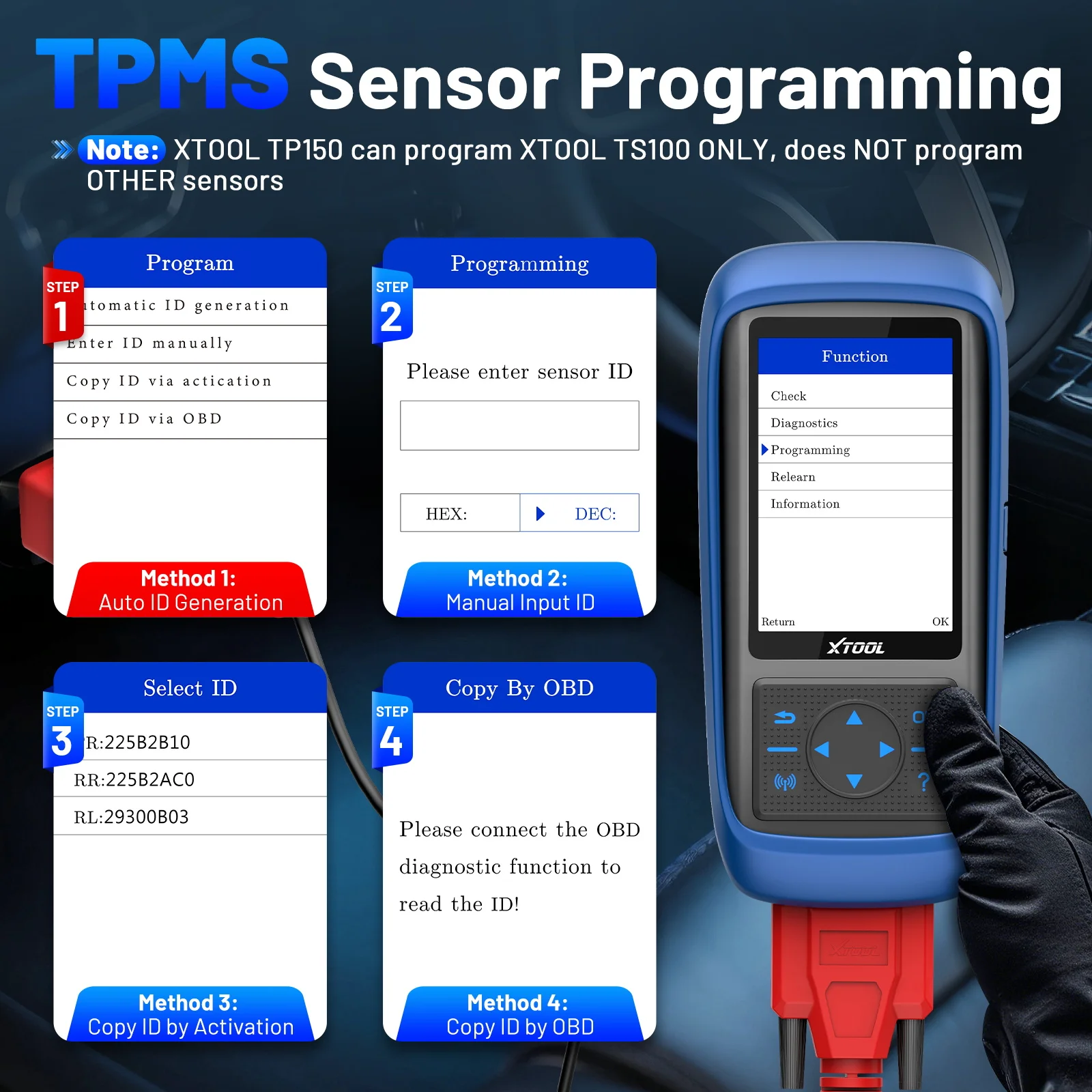 أداة برمجة XTOOL TP150 TPMS أداة تشخيص الإطارات مبرمج TPMS 315/433 ميجا هرتز أداة تحديد/إعادة تعيين/تفعيل الإطارات العالمية TPMS
