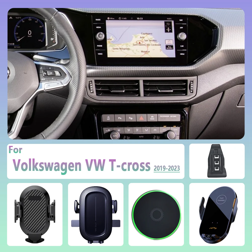 ل Volkswagen VW T-Cross 2019-2023 حامل هاتف السيارة شحن لاسلكي حامل هاتف مغناطيسي سيارة Magsafe دعم الملحقات