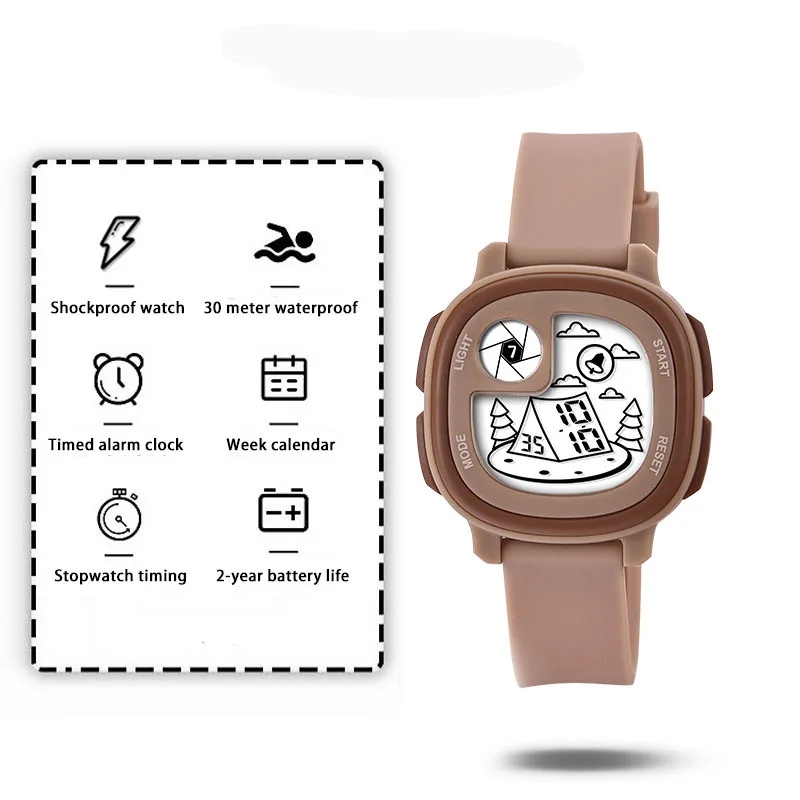 Jam tangan elektronik anak untuk anak laki-laki dan perempuan, jam alarm pelajar, jam tangan multifungsi tahan air lampu malam CE147