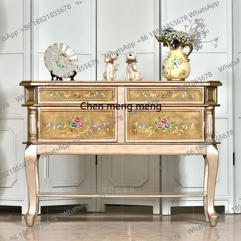 6239  American rural retro solid wood porch cabinet Chinese painted porch table storage side cabinet