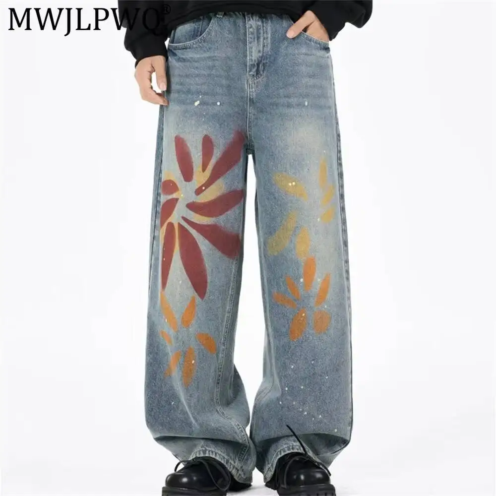 MWJLPWQ Graffiti Loose-Fit Jeans For Men High Street Trendy Paint-Splattered Wide-Leg Straight Pants 2026 Autumn Unique 20131