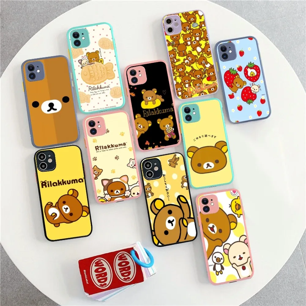 R-Rilakkuma Phone Case for iPhone 14 11 12 13 Mini Pro Max 8 7 Plus X XR XS MAX Translucent Matte Cover