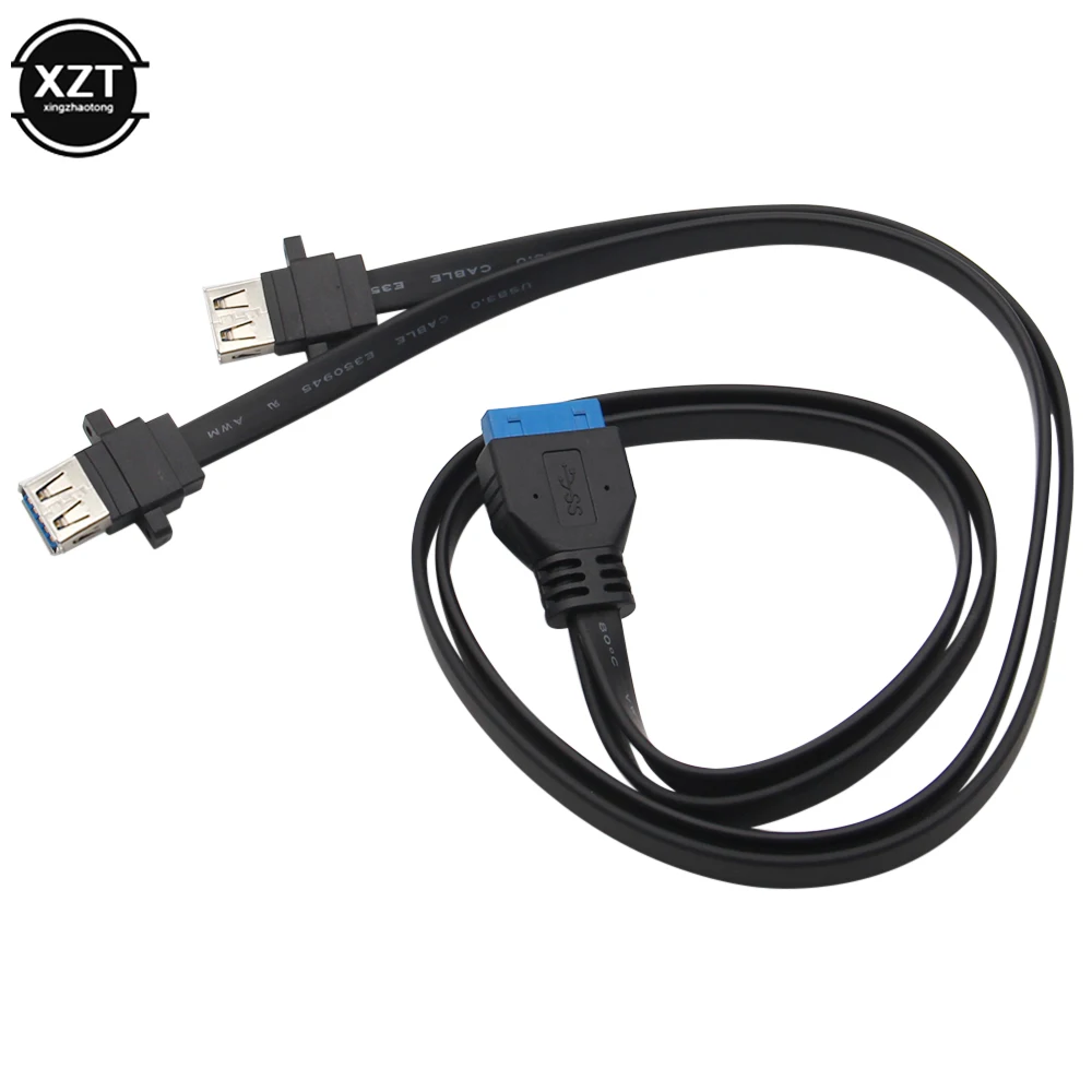 Dual USB 3.0 Female to 20 Pin Header Motherboard Adapter Extension Cable 2 USB Screw Panel Mount Motherboard Flat Cable Cord