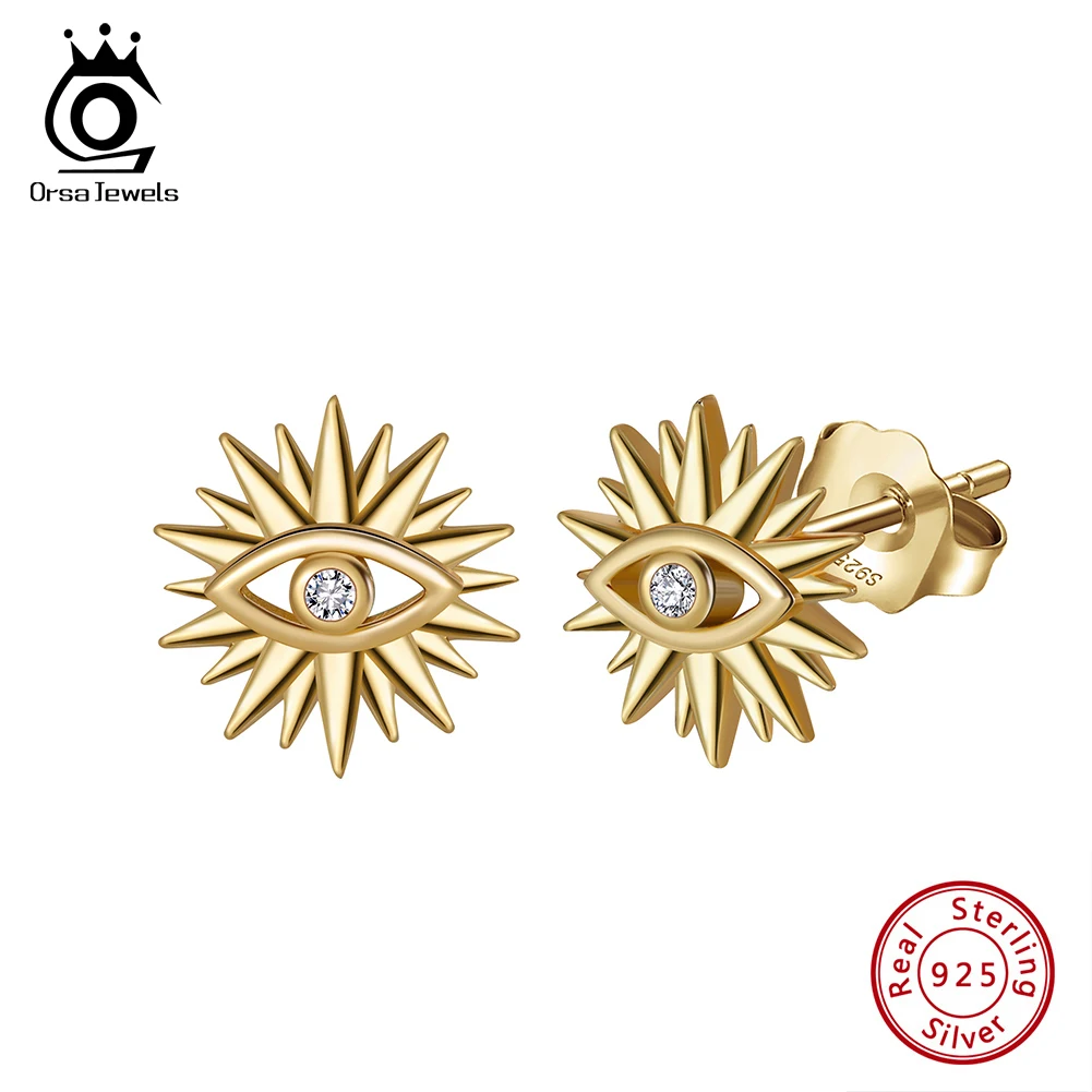 

ORSA JEWELS 925 Sterling Silver Evil Eyes Earring for Women Unique Fashion 14K Gold Plated Ear Stud Fine Jewelry Gift APE128