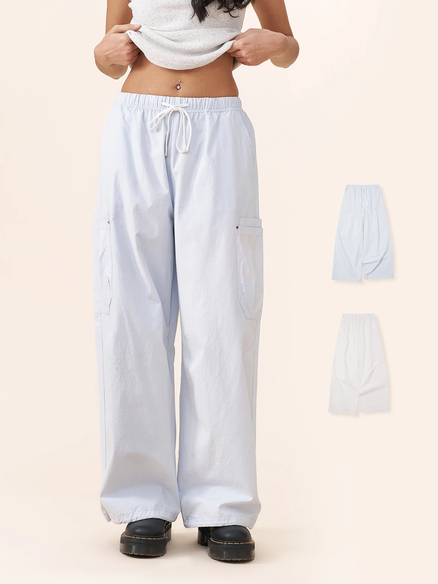 

Yescci American Retro Light Colored Wide Leg Pants Women's Loose Drapey Straight Casual Trousers S5694 Workwear Sle