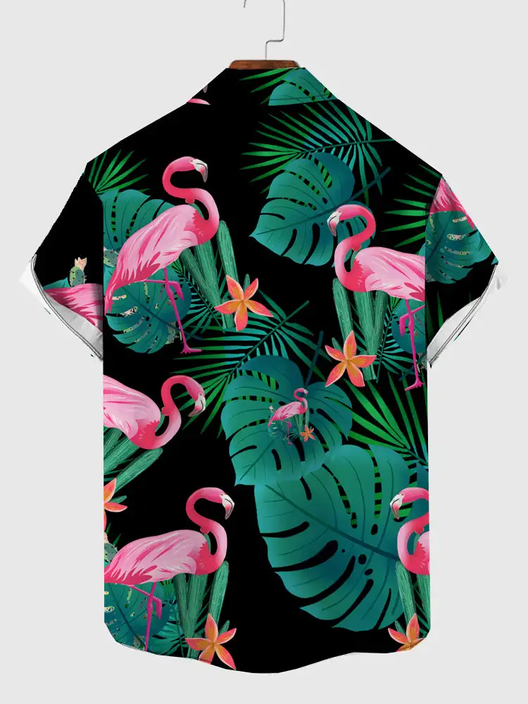 Summer Flamingo Print Shirts Casual Polo Collar Men's Shirt Fashion Animal Print Shirt Hawaiian Beach Style Shirt 3D Print Shirt