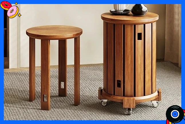 Y New Chinese-style solid wood dining table stool stacked music light luxury mobile side few with pulley household
