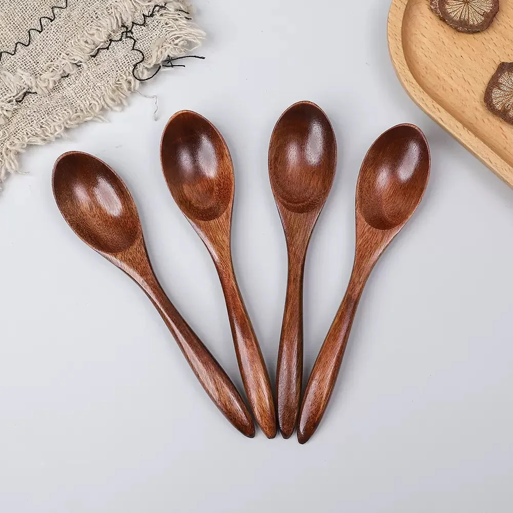 Cuchara de madera maciza de estilo japonés con mango corto, cuchara de madera pequeña, cuchara para bebé, cuchara para té, mini cuchara, cuchara para condimentos, cuchara para café, cuchara para polvo, cuchara de madera para café, postre, miel, cuchara para sopa, cuchara para arroz, cuchara de madera para sopa, 4 piezas