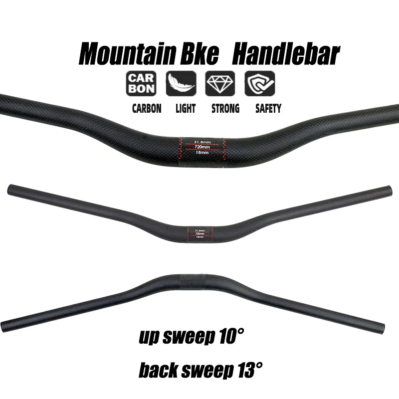 3K Full Carbon Mtb Handlebar 600-760mm XC/Cross Handlebars For Mountain 31.8mm back sweep 13° up sweep 10° rise handle bar