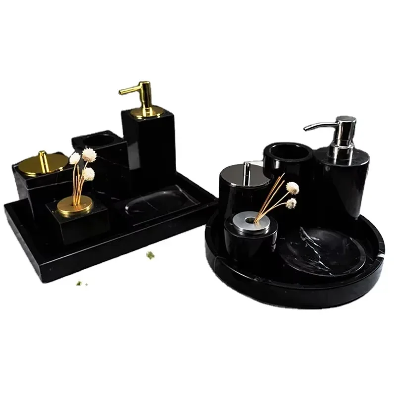 Marble Black Foam Container Bathroom Products Luxury Accessories Round Bath Tray For Bathroom