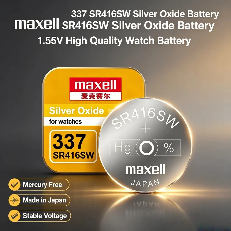 Silver Oxide Button Cell 337 SR416SW Maxell 1‑10PCS High Performance Non‑Rechargeable Battery for Watches Toys Electronics