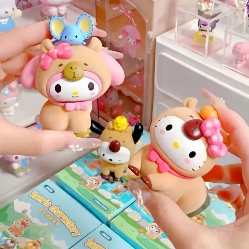 Original sanrio golfinho série bloco de construção montagem garagem kit anime caixa cega brinquedo gues caixa mistério surpresa presentes aniversário