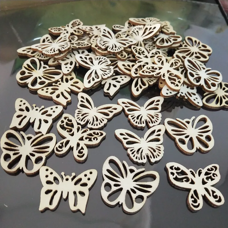 50pcs Laser Cut Wood Butterfly Embellishment Hollow Unfinished Wooden Ornaments Wooden Shape Craft Party Wedding Decoration