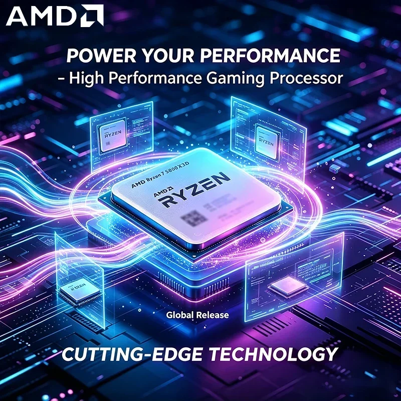 AMD Ryzen 7 5800X3D Processor 8-Core 16-Thread 3.4GHz Base 4.5GHz Max Boost AM4 Socket 96MB 3D V-Cache 105W TDP DDR4 Desktop CPU
