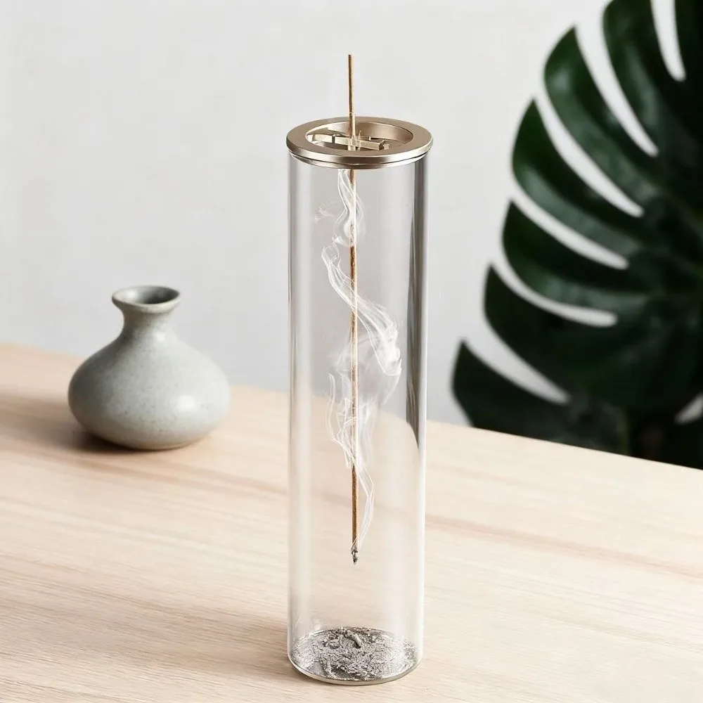 Cylindrical Shape Incense Stick Stand Zen Style Minimalist Removable Ash Collector Transparent Anti-Ash Flying Incense Holder