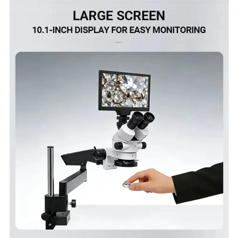 7X-45x Zoom Stereo Microscope Inlaid With Mirror Screen Loupes Flexible Stand For Jewelry Making Gemstone Setting Industrial Use