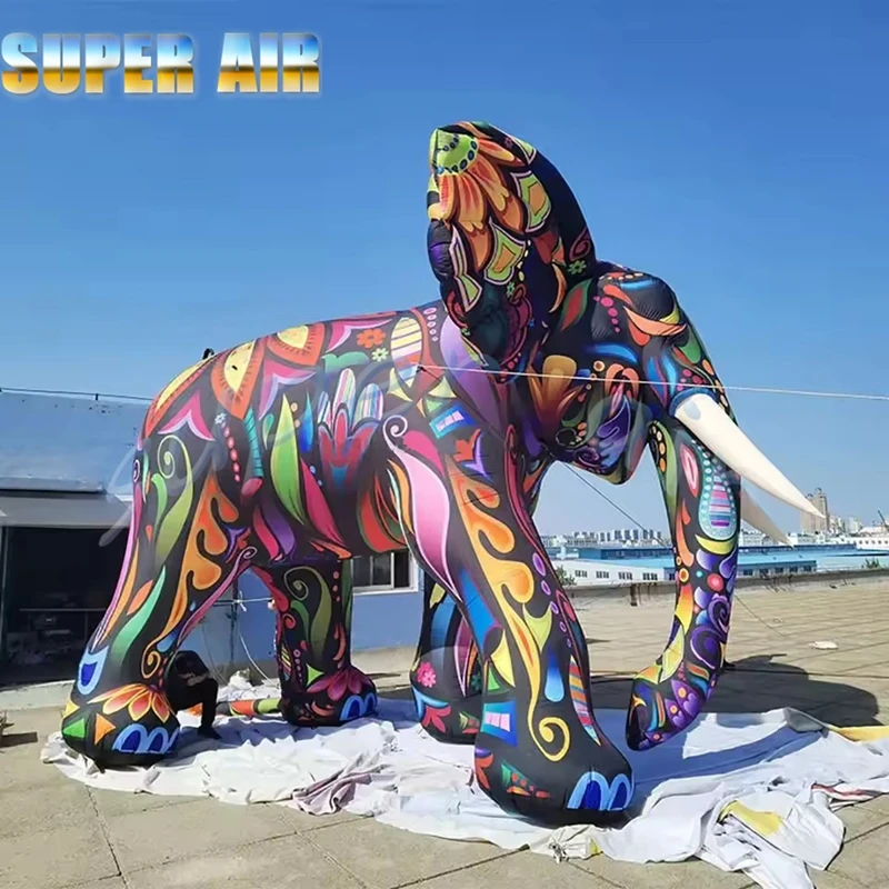 Elefante inflable gigante de 2,5 mH con patrón colorido, mascota animal de la selva, evento, decoración para discoteca, publicidad