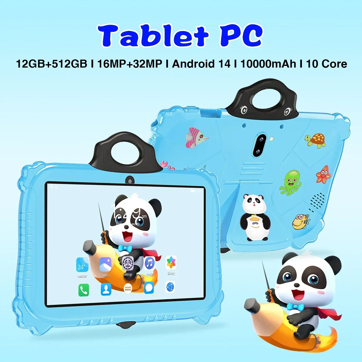 

Global Model Android 14 10.1-inch Kids Tablet 12GB RAM 512GB ROM 10000mAh Bluetooth 5.0 16MP + 32MP Popular Kids Student Tablets