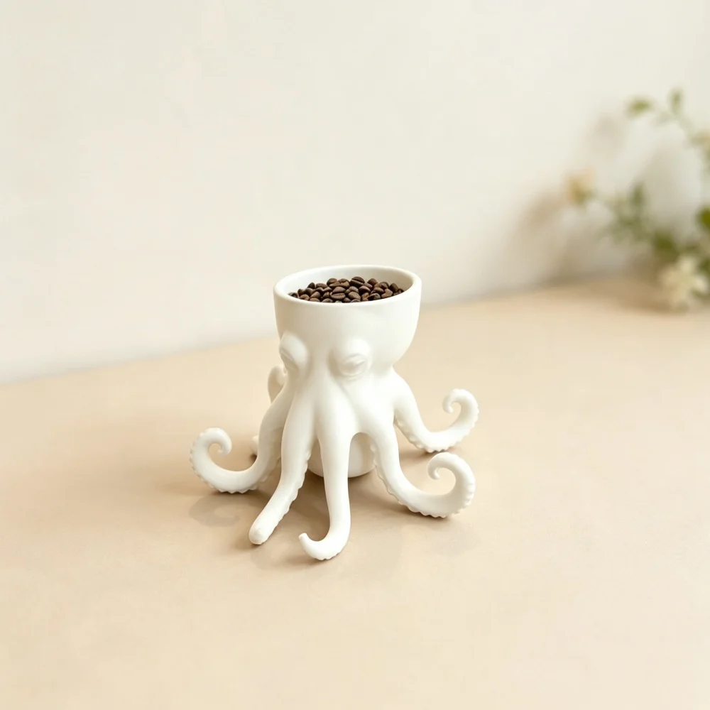 3D Print White Kraken Sculpture Tentacle Design Snack Bowl Organizer Living Room Home Decorative Accessory