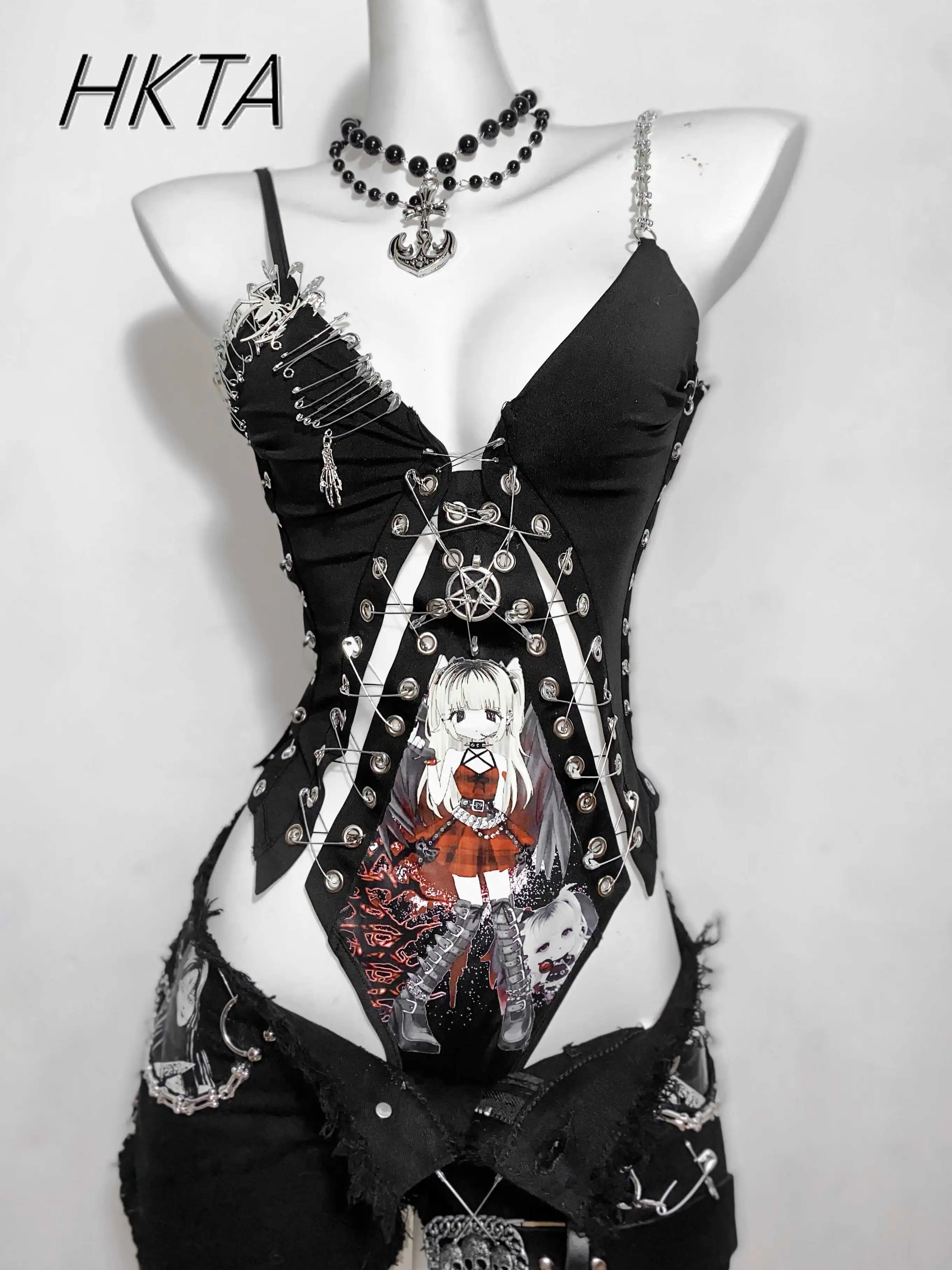 

Original Subculture Gothic Y2k Top Vest Two-dimensional Animation Design Japanese Super Shorts Suit Spice Hot Girls Shorts Set