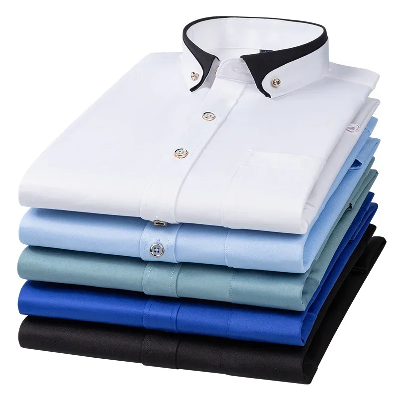 

Mens Business Long Sleeve Plain Shirts Contrast Color Collar Formal Dress Shirt Casual Fashion Standard Fit Male Workwear Shirts