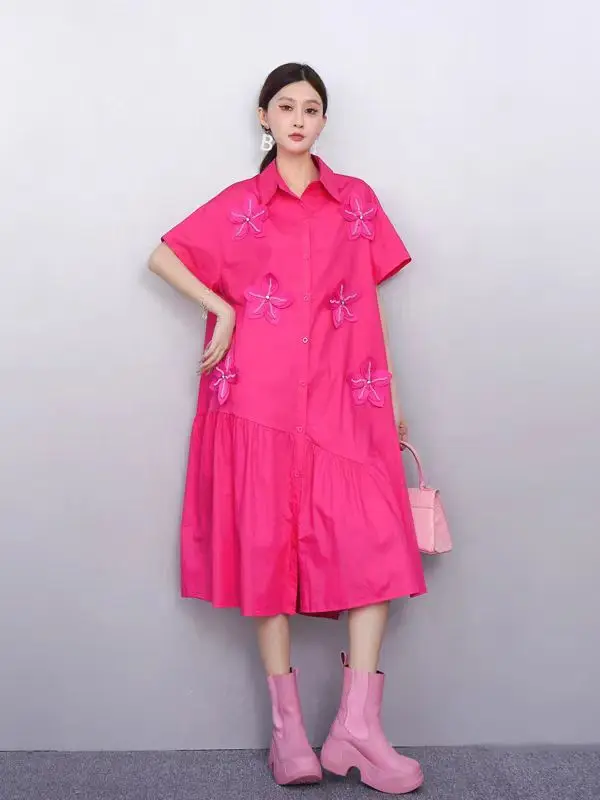 Tannt Frauen Kleid Blume Patchwork Asymmetrie Shirts Kleider Unregelmäßige Mode Lässig Schwarz Rose Rot Sommer Kleider 2023 Neue