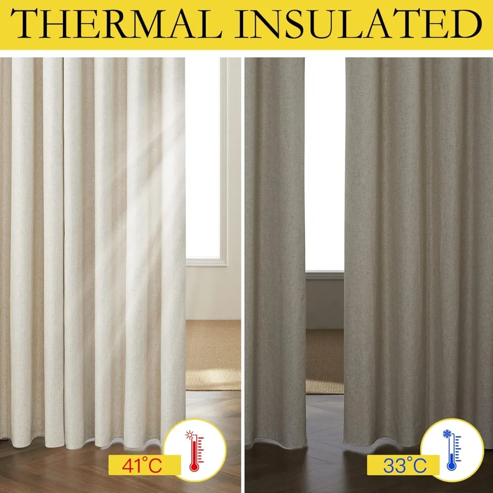 

Farmhouse Style Keep Warm Large Window Draperies 108 inches Length with Thermal Insulated Liners, for Sliding Glass Door