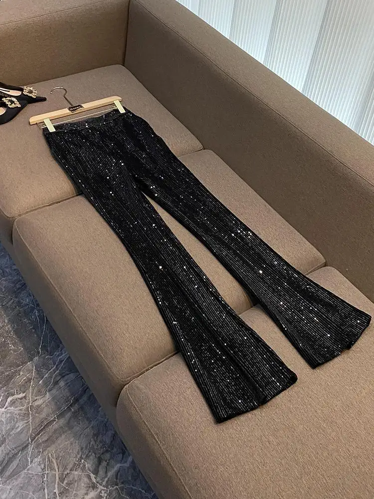 

Faionable Velvet with Double Breasts Buttons And iny Pants Slim Fit Long Trousers Set for Women Commute Sle