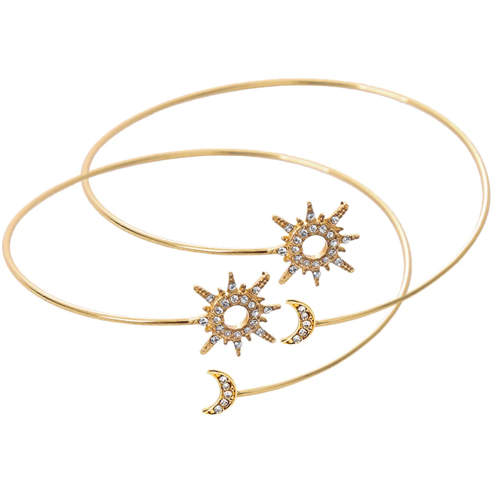 2 piezas de joyería sol y luna brazo pulsera superior dorada puños para mujer banda Miss