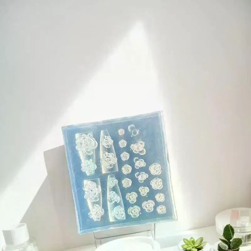 3DフラワーシリコンネイルモールドスイートボウローズネイルテンプレートDIYネイルアートデコレーションスタンピングプレートマニキュアデザインツール