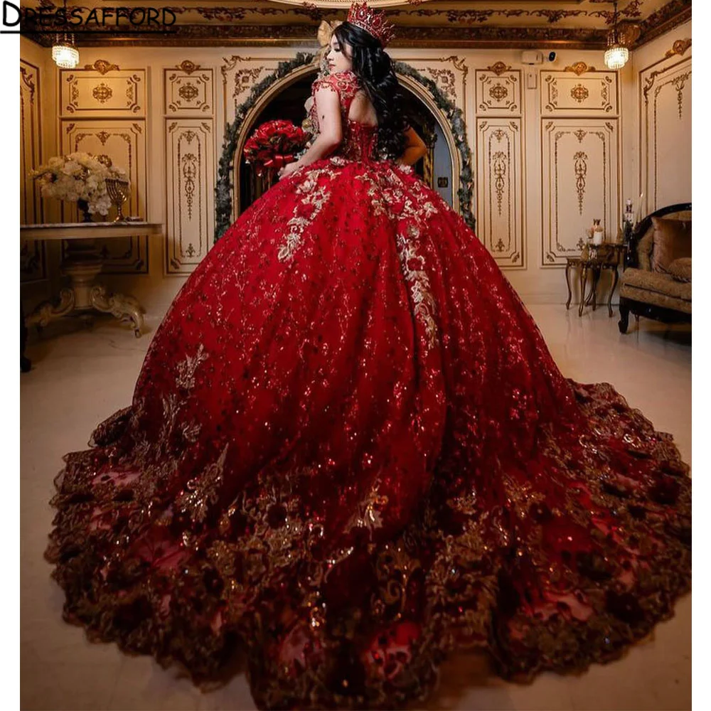 

Mexico Red Off The Shoulder Quinceanera Dress Beaded Appliques Tiered Princess Ball Gown For Sweet 16 Birthday Party Robe De Bal