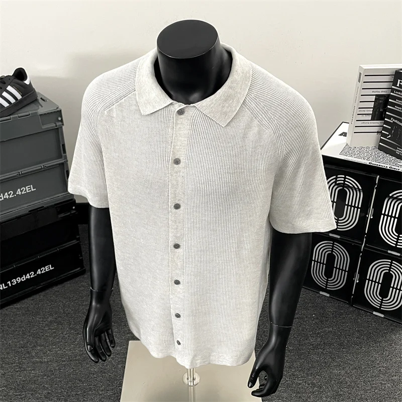 

Retro Knitted Short Sleeve Men's Shirt Pure Color Simple Style Lazy Style Sweater Open Cardigan Outerwear Breathable Summer F...