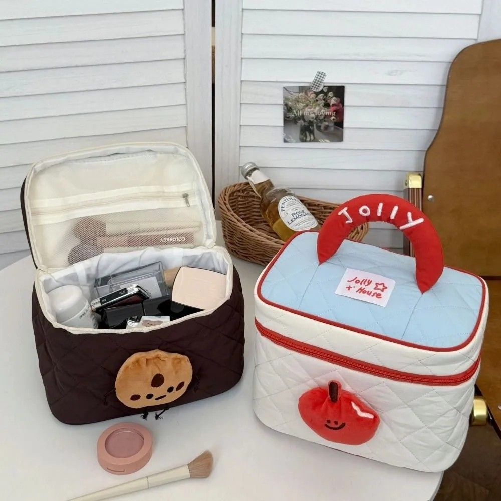 Portable Dopamine Color Cute Cabin Makeup Bag Kawaii Square Handheld Cosmetic Case Organizer Case Zipper Toiletry Bag Travel