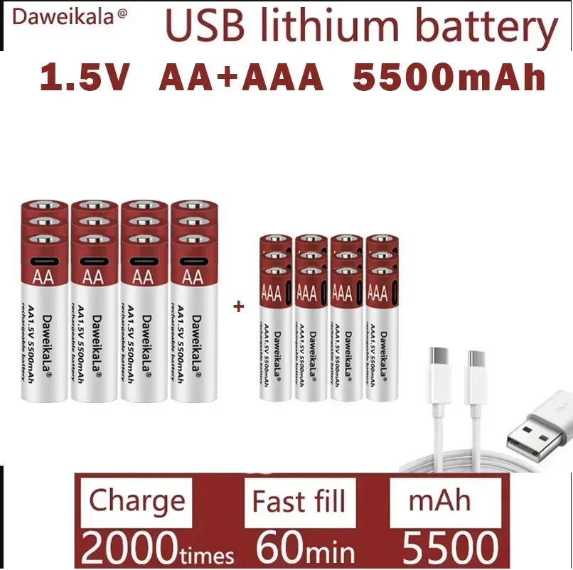 Neue wiederaufladbare AA 1,5 V 5500 mAh/1,5 V AAA 5500 mAh Lithium-Batterie Taschenlampe Spielzeug Uhr MP3-Player Lithium-Batterie Ersatz