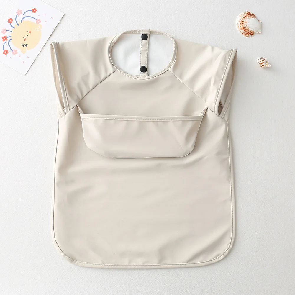 Baby Bibs Solid Color Children Waterproof Art Smock for Boys Girls Infant No Sleeves Feeding Apron with Pocket Baby Stuff