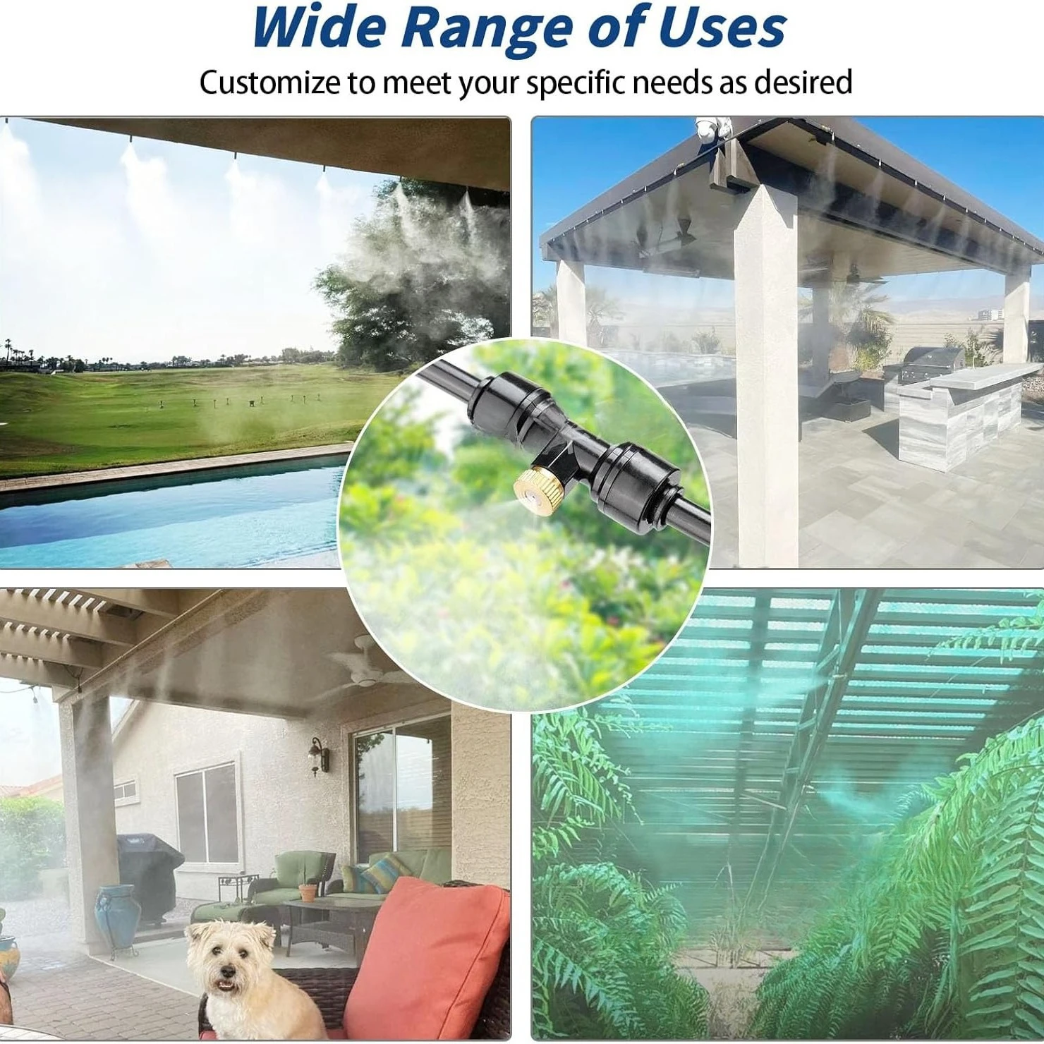 Low pressure spray cooling suit Dust removal filterable spray system Outdoor patio garden balcony cooling system