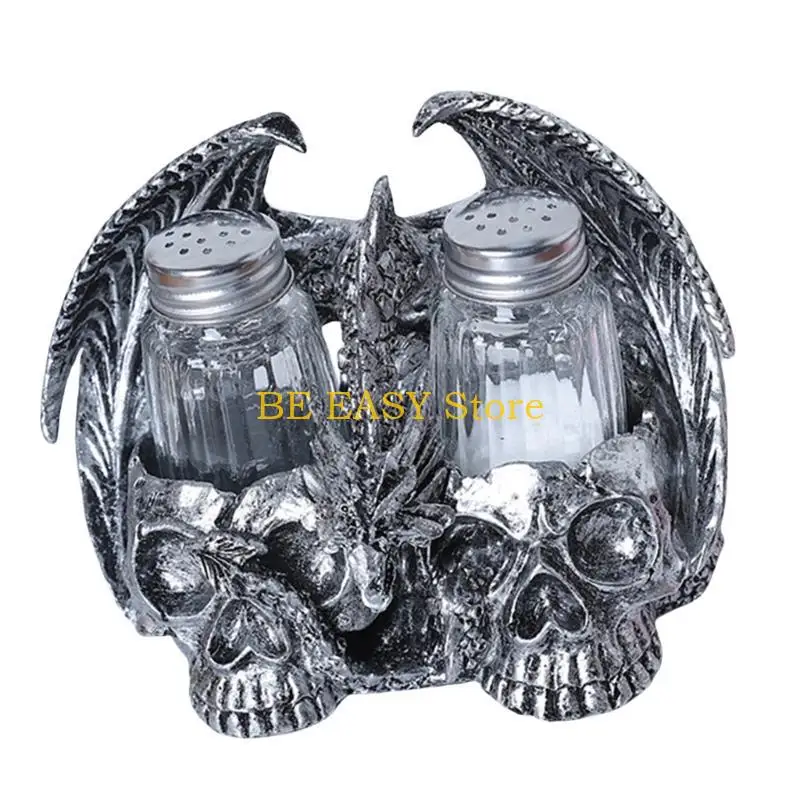 E28F Skull Drink Holder Multifunctional Seasoning Jar Stand Eye Catching Table Ornament Seasoning Jar Holder Resin Texture
