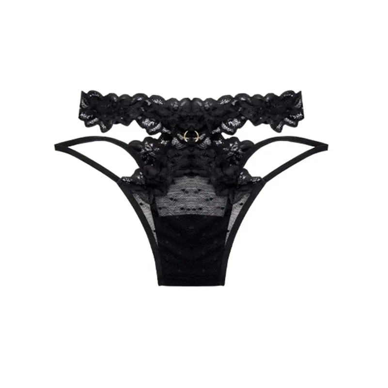 Women's Mesh aHollow-out Low-waisted Lace Thin Straps Metal Buckle Panties Briefsprivate