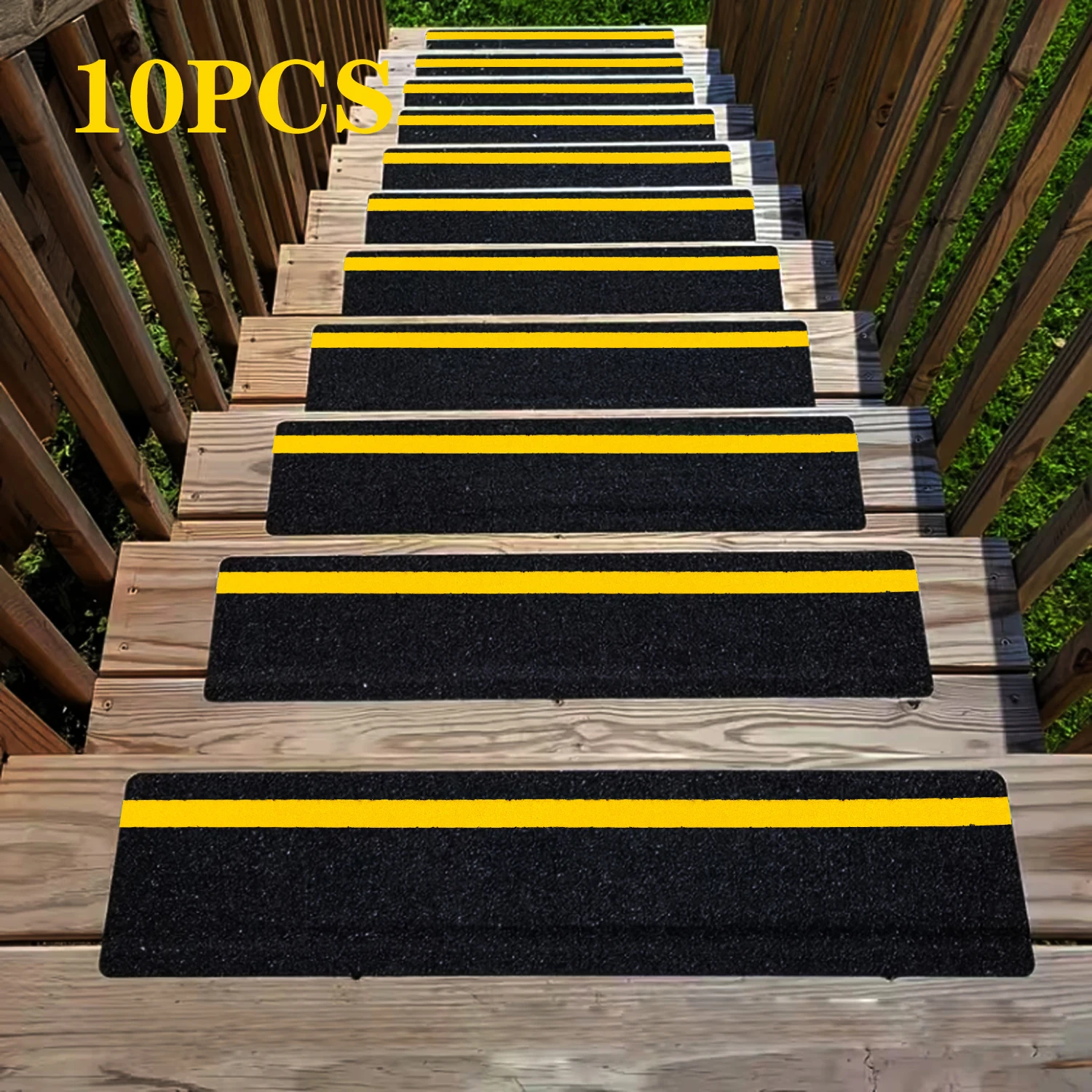 10 Pieces of Reflective Anti-Slip Tape, Warning Safety Reflective Strips, 10X61Cm, No Cutting Required, Easy to Install, Suitable for Indoor and Outdoor Stairs, Steps, Corridors, Ramps, Walls That Require Reflective Warning Effects, and Tread Surfaces