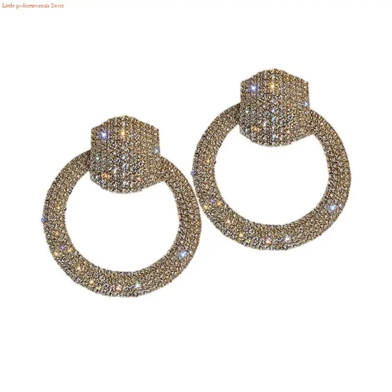 F92D Modern Crystals Studded Round Earrings Jewelry Accessory for Women Parties Weddings and Enhancing Daily Attires