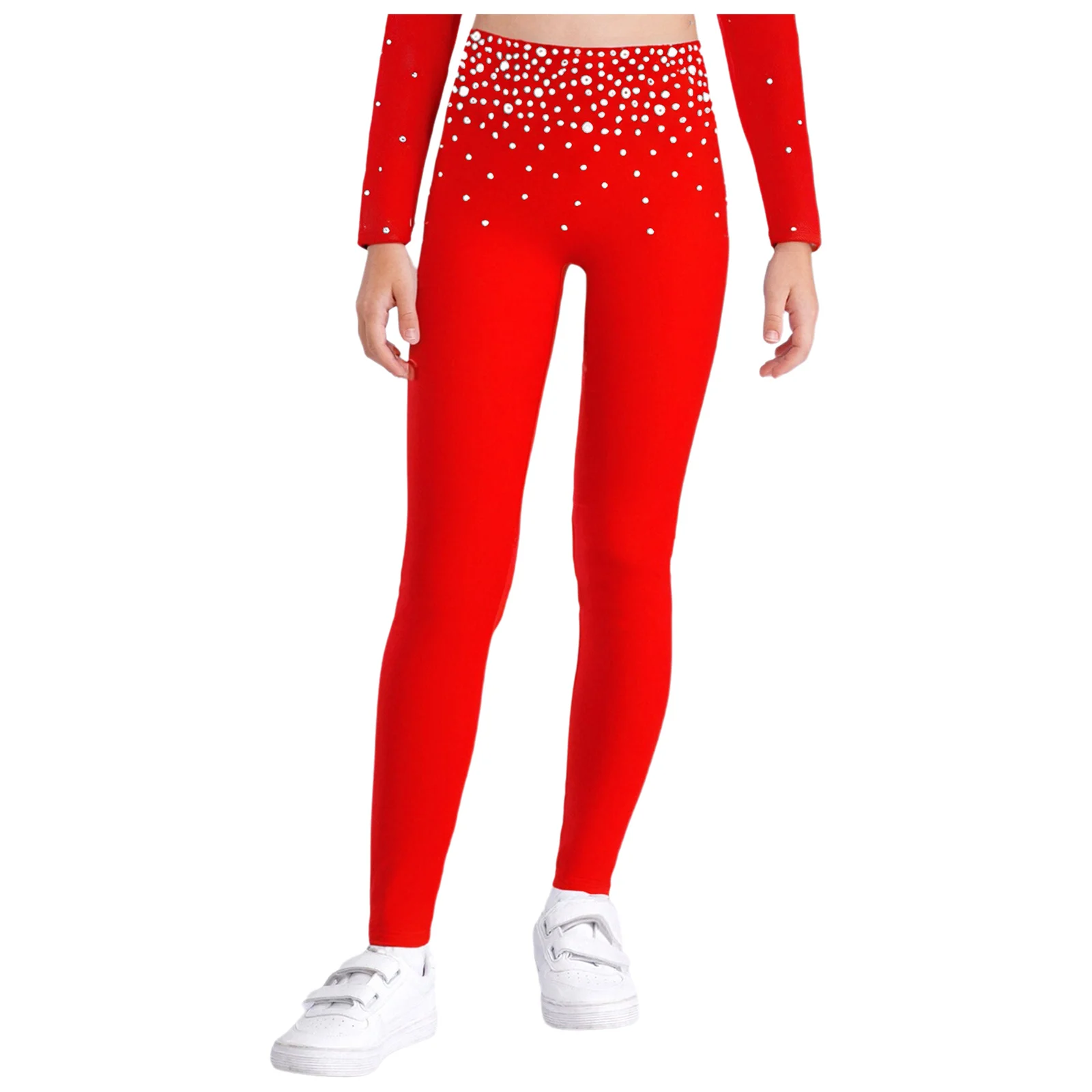 Pantaloni da ballo per pattinaggio di figura per bambina, strass scintillanti, pantaloni leggings sottili elastici metallici, costume da ginnastica