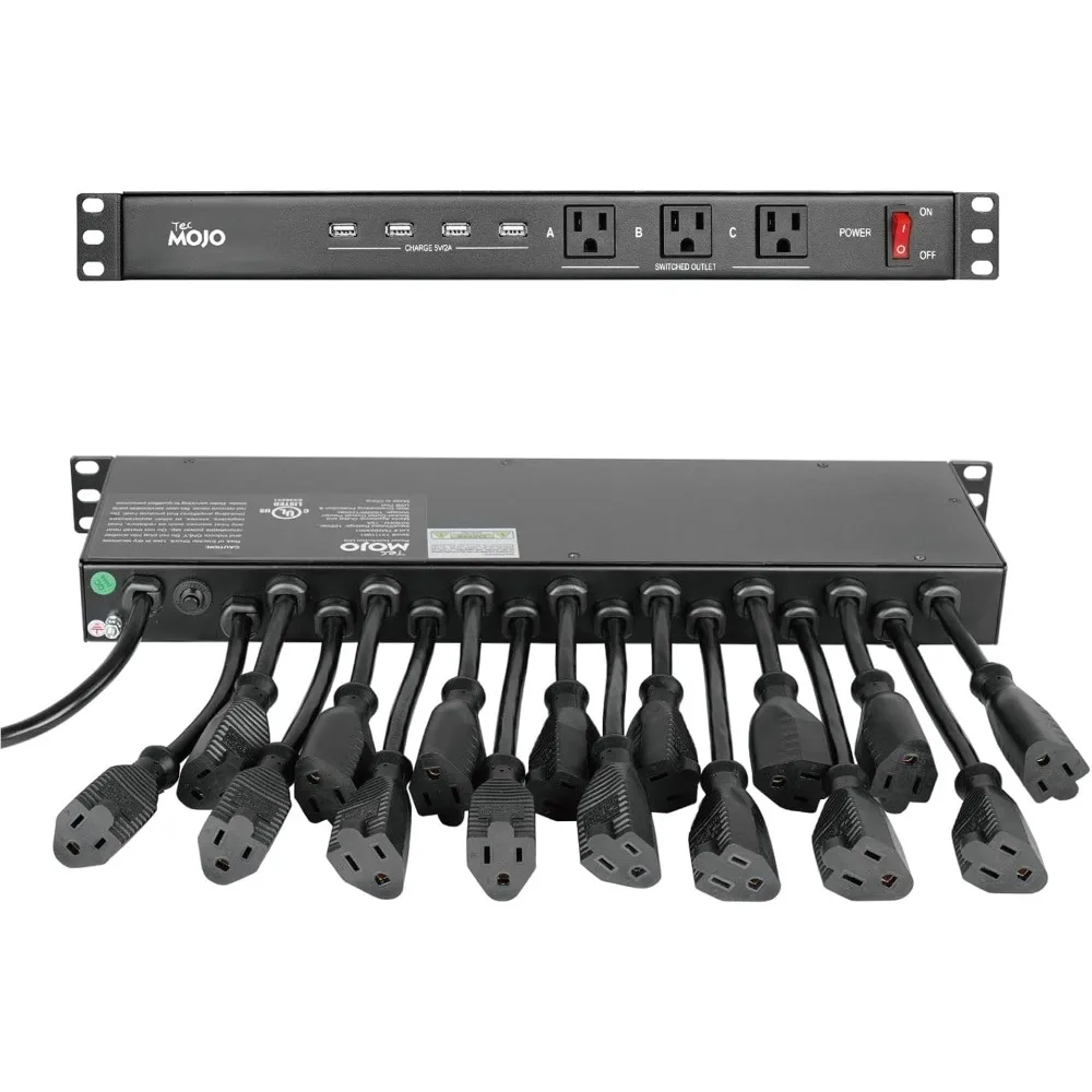 توصيل مجاني - 1U Rack Mount 19 Outlet PDU وحدة توزيع الطاقة قطاع الطاقة قواطع الدائرة يناسب مقاس 19 بوصة AV/الشبكة/الخادم #1