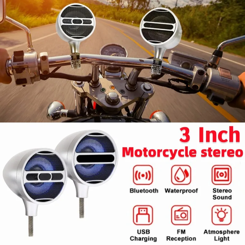

3 Inch Motorcycle Bluetooth Speaker Moto Audio MP3 FM Radio Player Audios Motorcycle Speakers with Led Atmosphere Light