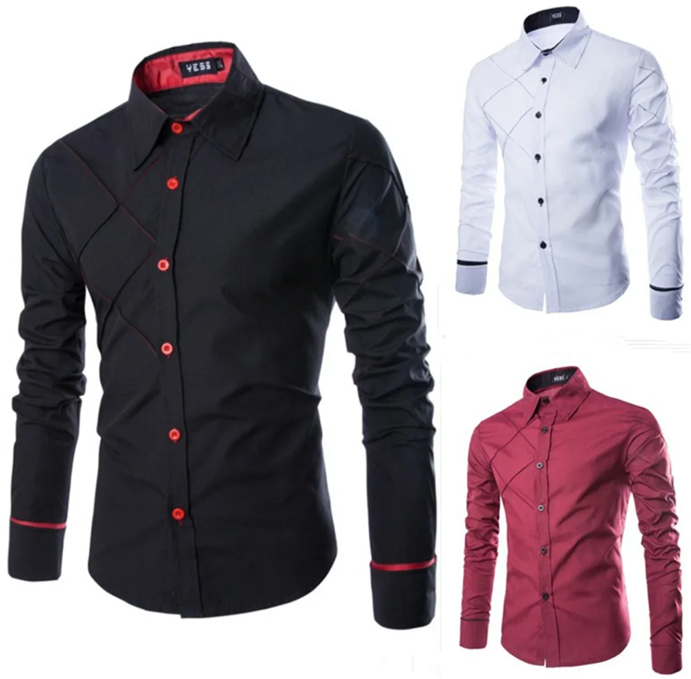 2022 camisas de vestido de manga longa à moda casual dos homens e camisas de algodão e poliéster de luxo preto/branco