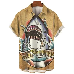 Camisas hawaianas con patrón de tiburón oceánico para hombre, camisas de gran tamaño, tema de moda Original de verano, ropa Vintage de lujo, Dazn Vikingo, Harajuku