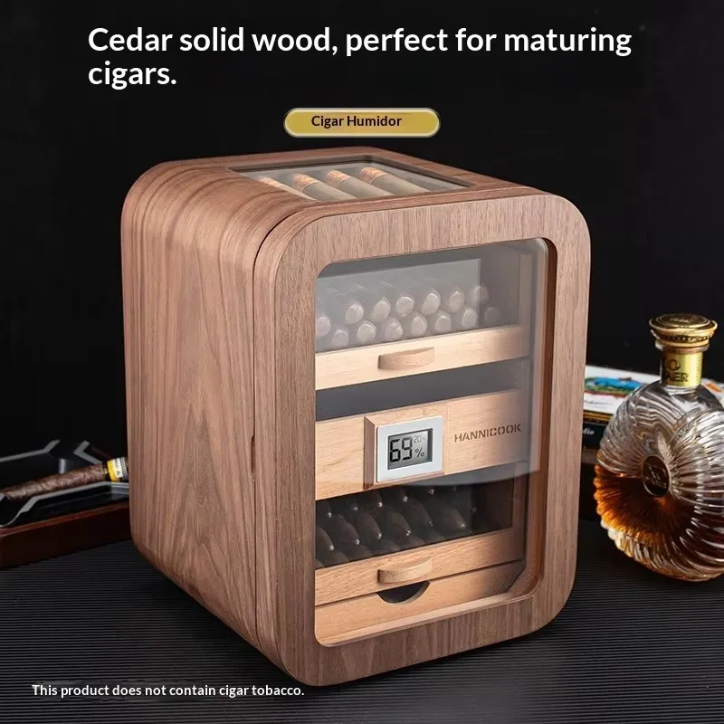 Luxury Piano Lacquer Cigar Moisturizing Box, Small Cigar Storage, Large Capacity Pine Four Layer Alcohol Cured Cigar Cabinet
