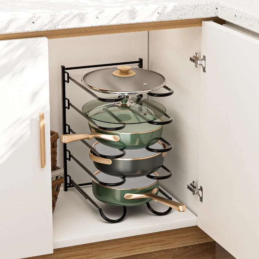 

Pots and Pans Organizer 13.18 inch Heavy Duty Pot Lids Rack Holder Adjustable Height for Muffin Tins Baking Sheets lets Cookwar