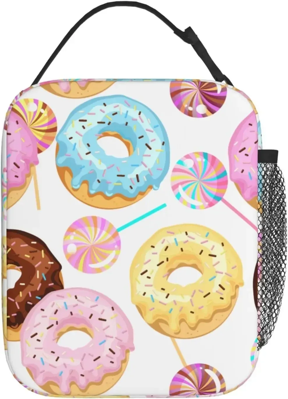 Cute Colorful Donut Lunch Bag Insulated Reusable Lunchbox Portable Cooler Lunch Tote Bag For Women Men Work Picnic Travel