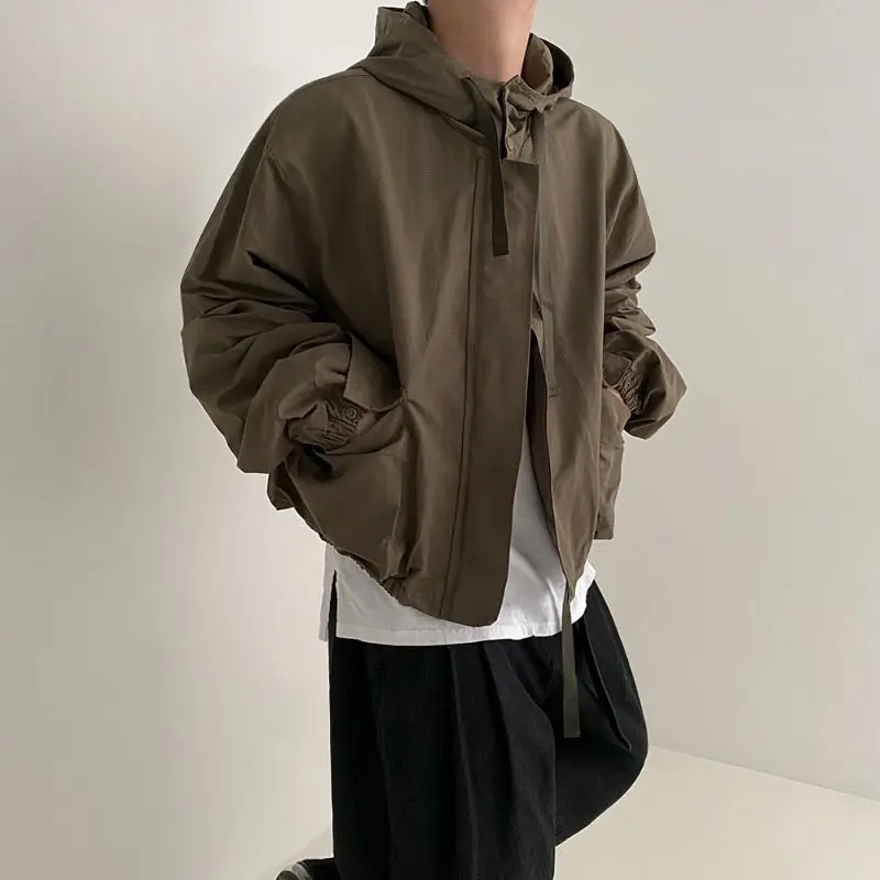 New Men's Hooded Jacket Spring Long Sleeves Loose Casual Tooling Jacket Zipper Solid Color Fashion Tops 2025 Men Coats & Jackets